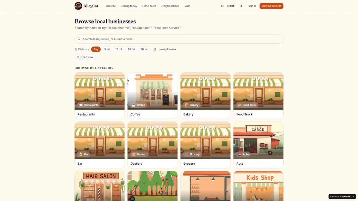 AlleyCat — Browse local deals