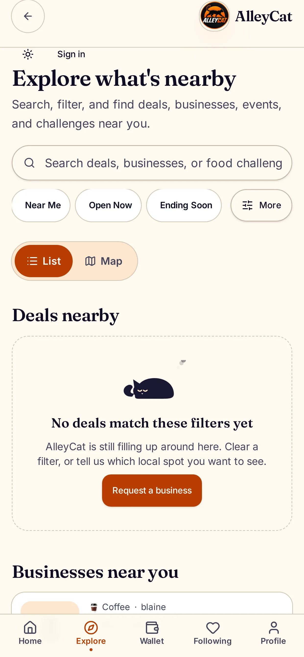 AlleyCat app screen