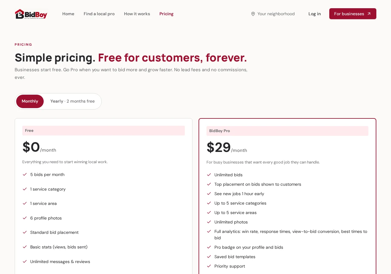 BidBoy — Simple pricing