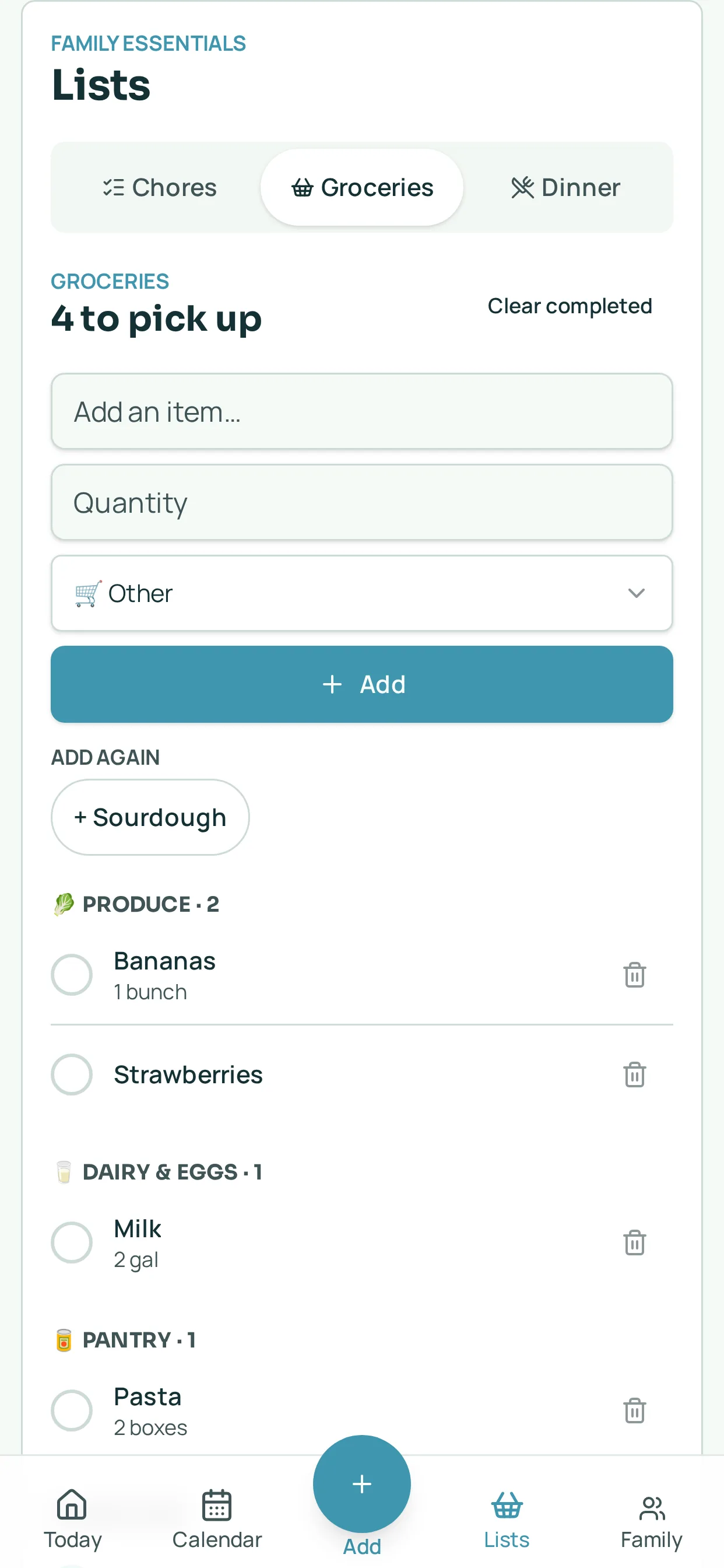 OurNest — Grocery list by aisle
