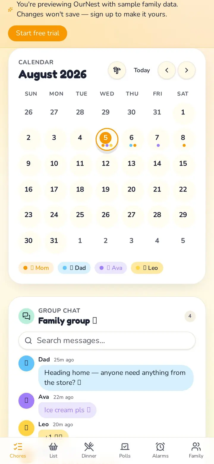 OurNest — Shared home dashboard