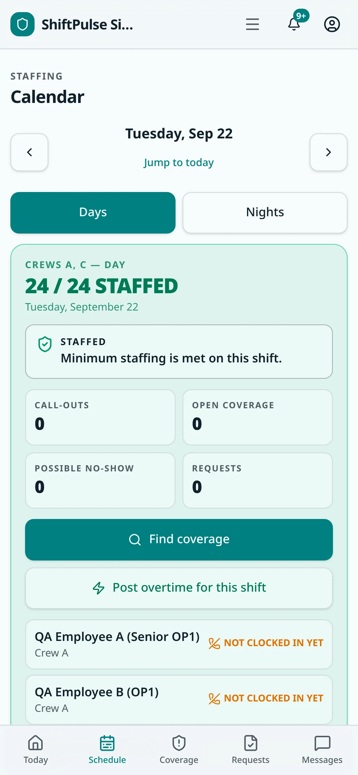 ShiftPulse — Supervisor staffing calendar