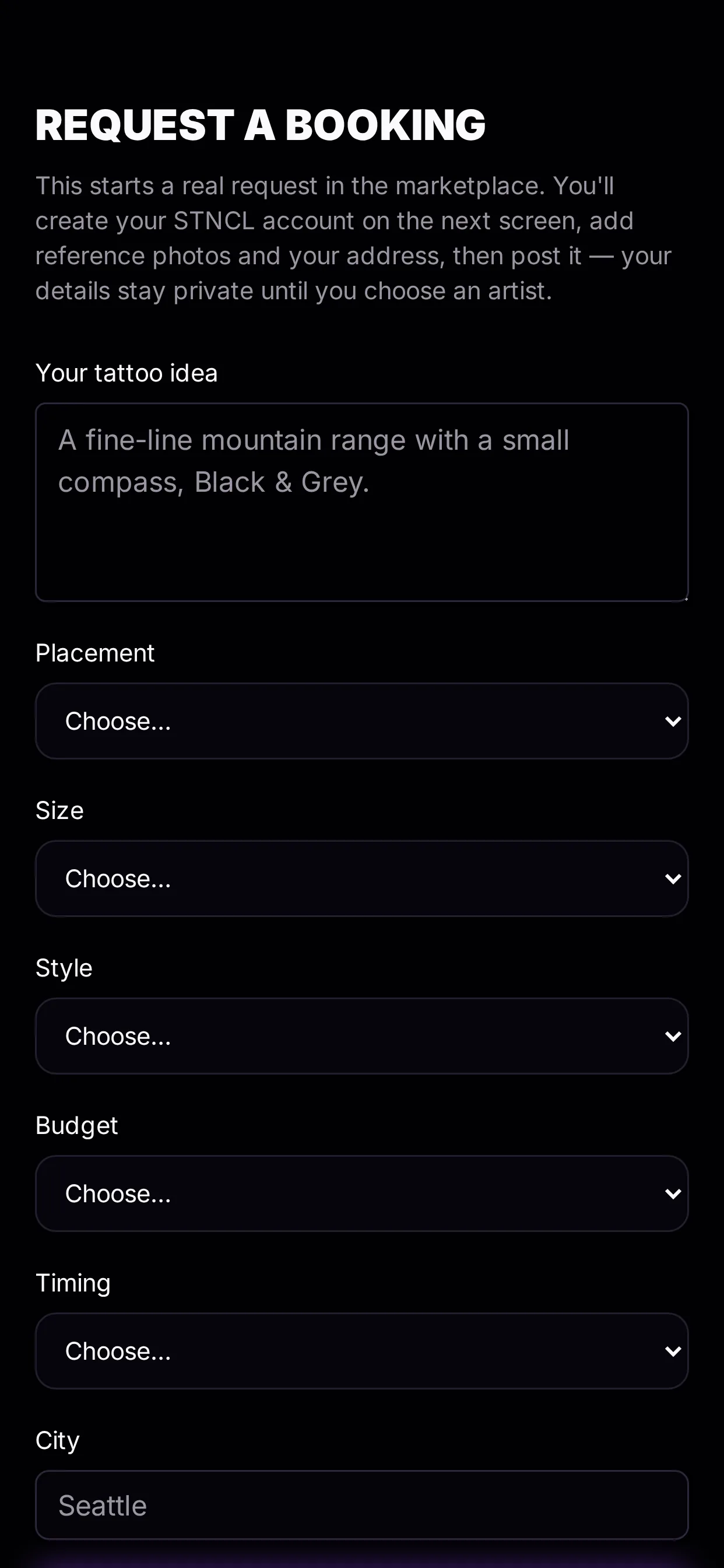 STNCL — Request a booking (product preview)